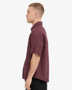 Linen SS Shirt - Oxblood Red