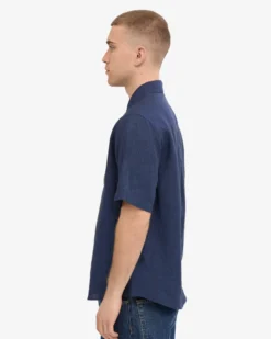 Linen SS Shirt - Petrol Blue