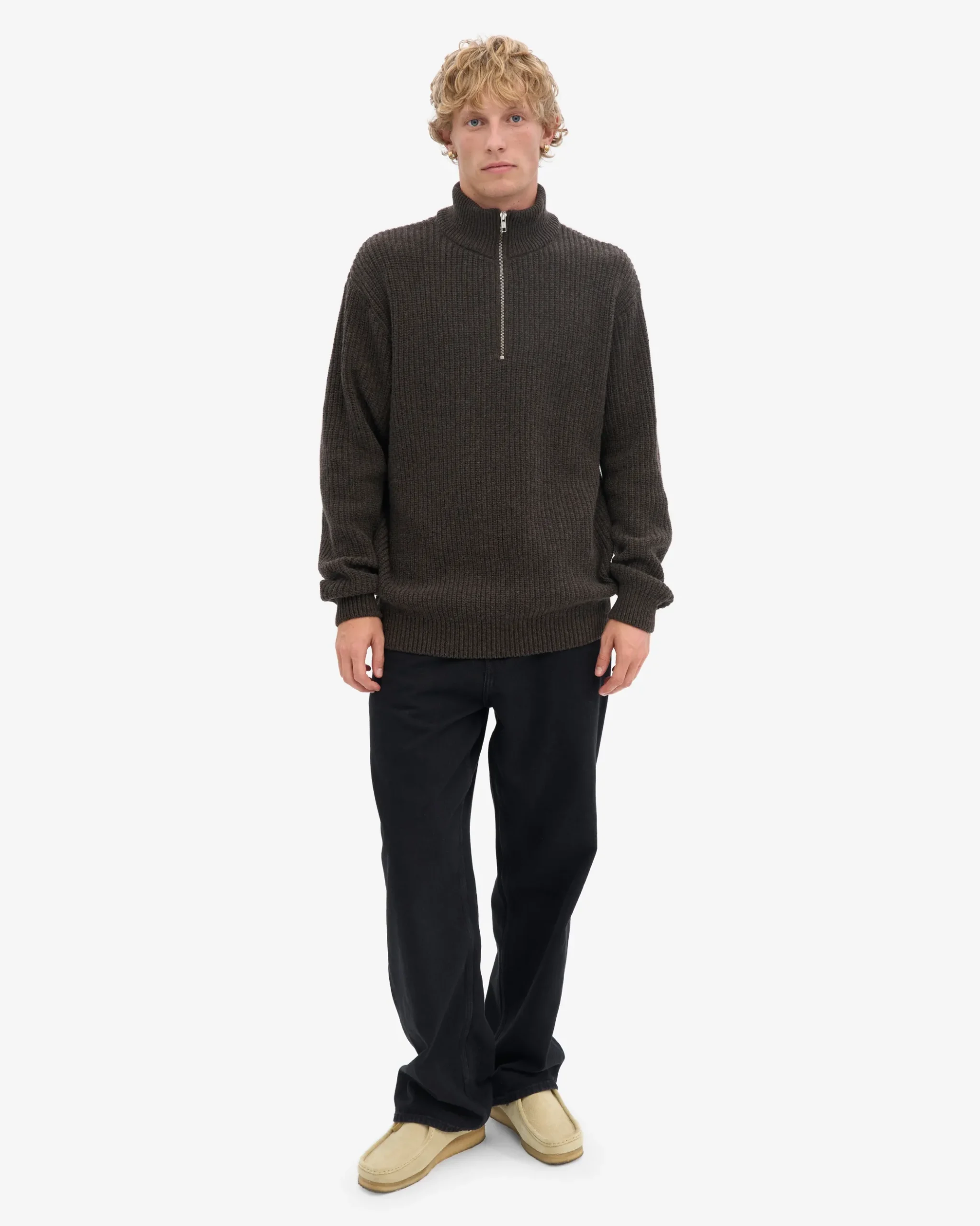 Merino Quarter Zip - Coffee Brown