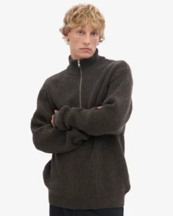 Merino Quarter Zip - Coffee Brown