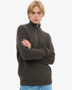 Merino Quarter Zip - Coffee Brown