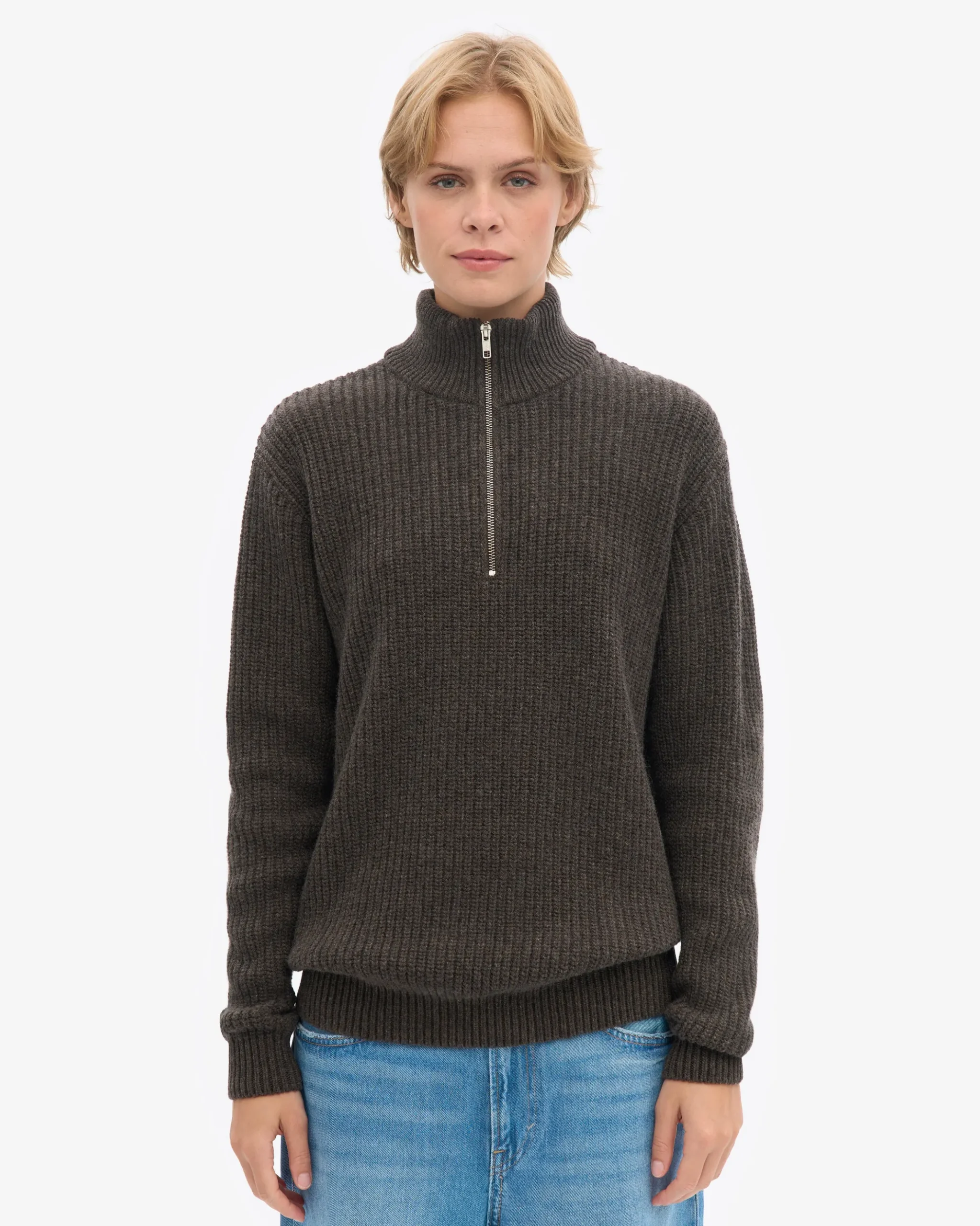 Merino Quarter Zip - Coffee Brown