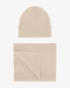 Merino Wool Beanie & Scarf - Ivory White
