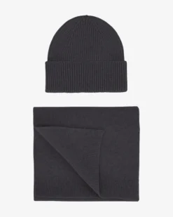 Merino Wool Beanie & Scarf - Lava Grey