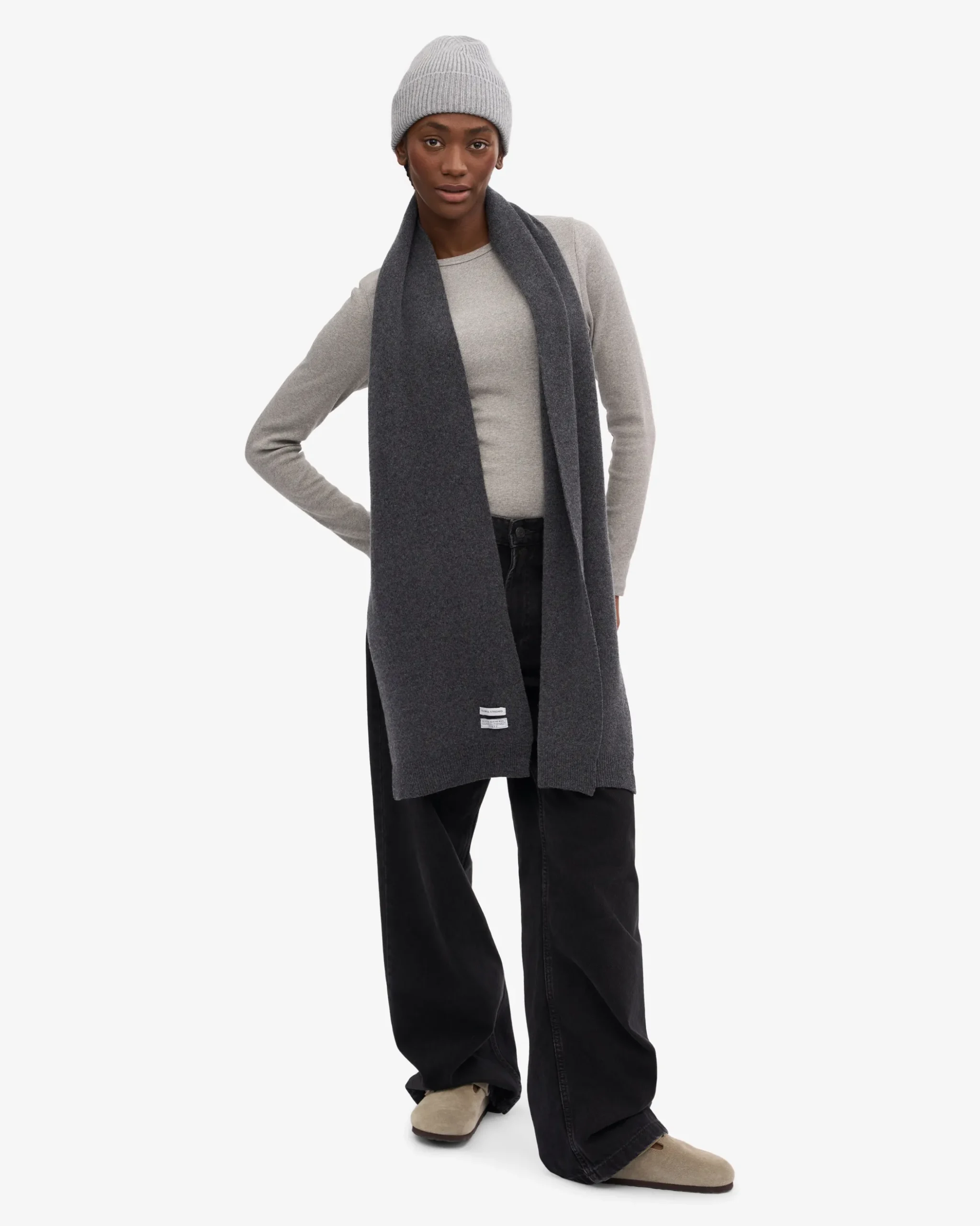Merino Wool Beanie & Scarf - Lava Grey