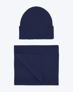 Merino Wool Beanie & Scarf - Marine Blue