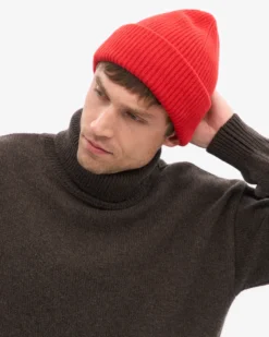 Merino Wool Hat - Red Tangerine