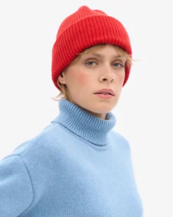 Merino Wool Hat - Red Tangerine