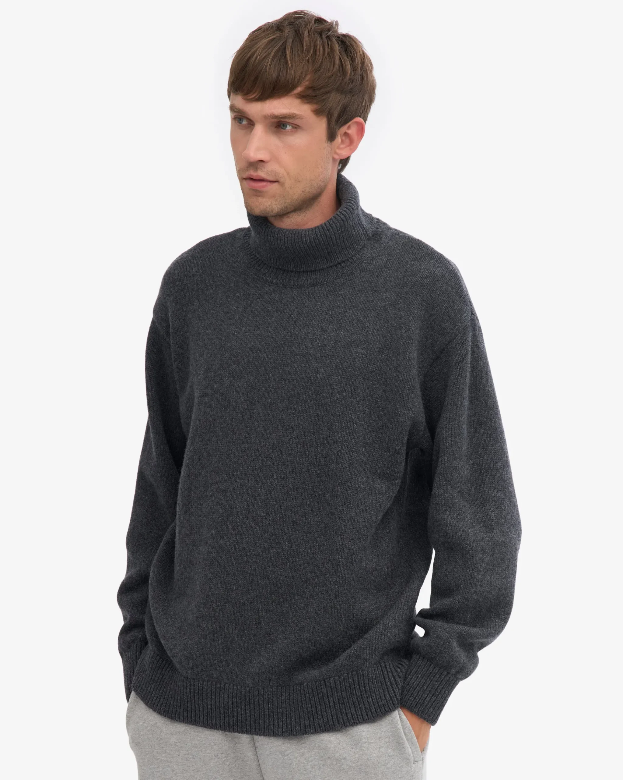 Merino Wool Turtleneck - Lava Grey