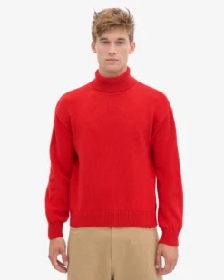 Merino Wool Turtleneck - Red Tangerine