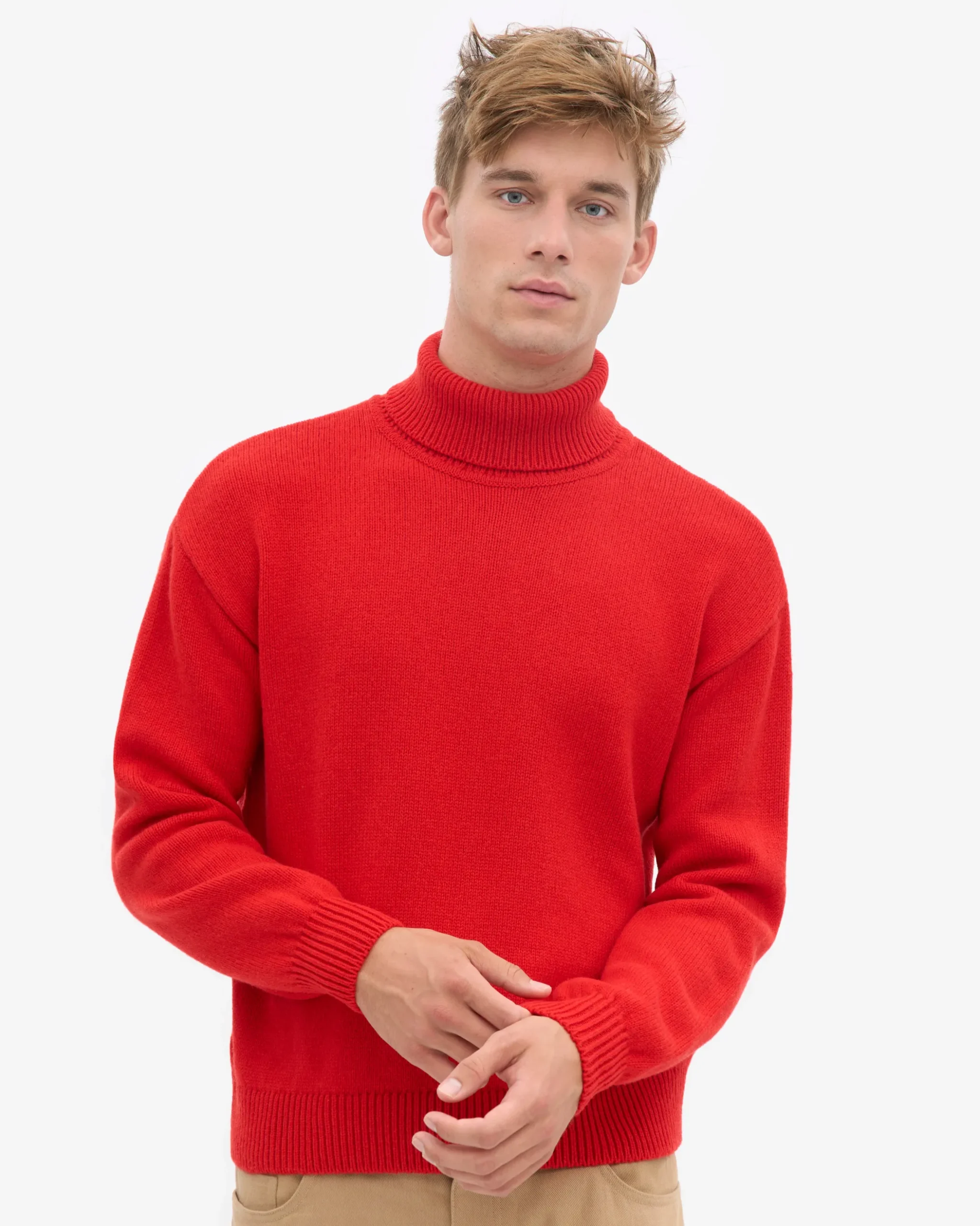 Merino Wool Turtleneck - Red Tangerine