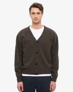 Merino Wool V-Neck Cardigan - Coffee Brown