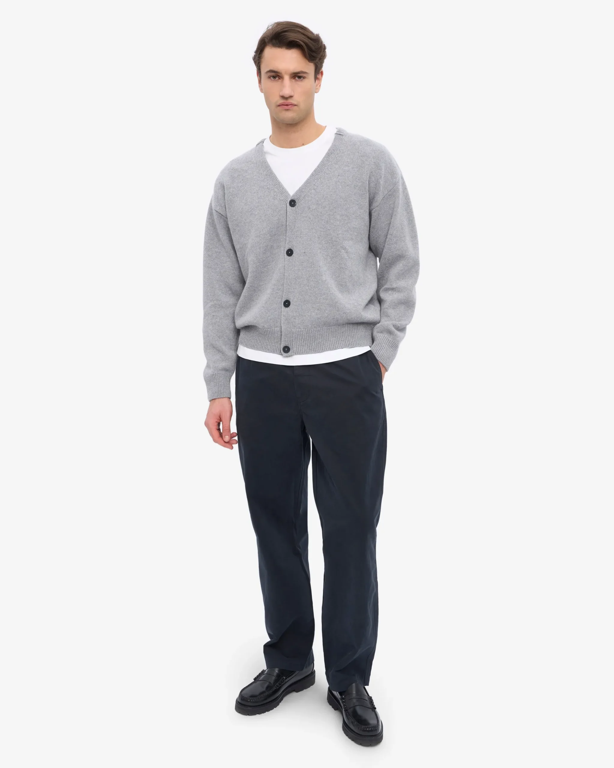 Merino Wool V-Neck Cardigan - Heather Grey
