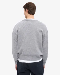 Merino Wool V-Neck Cardigan - Heather Grey