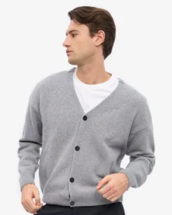 Merino Wool V-Neck Cardigan - Heather Grey