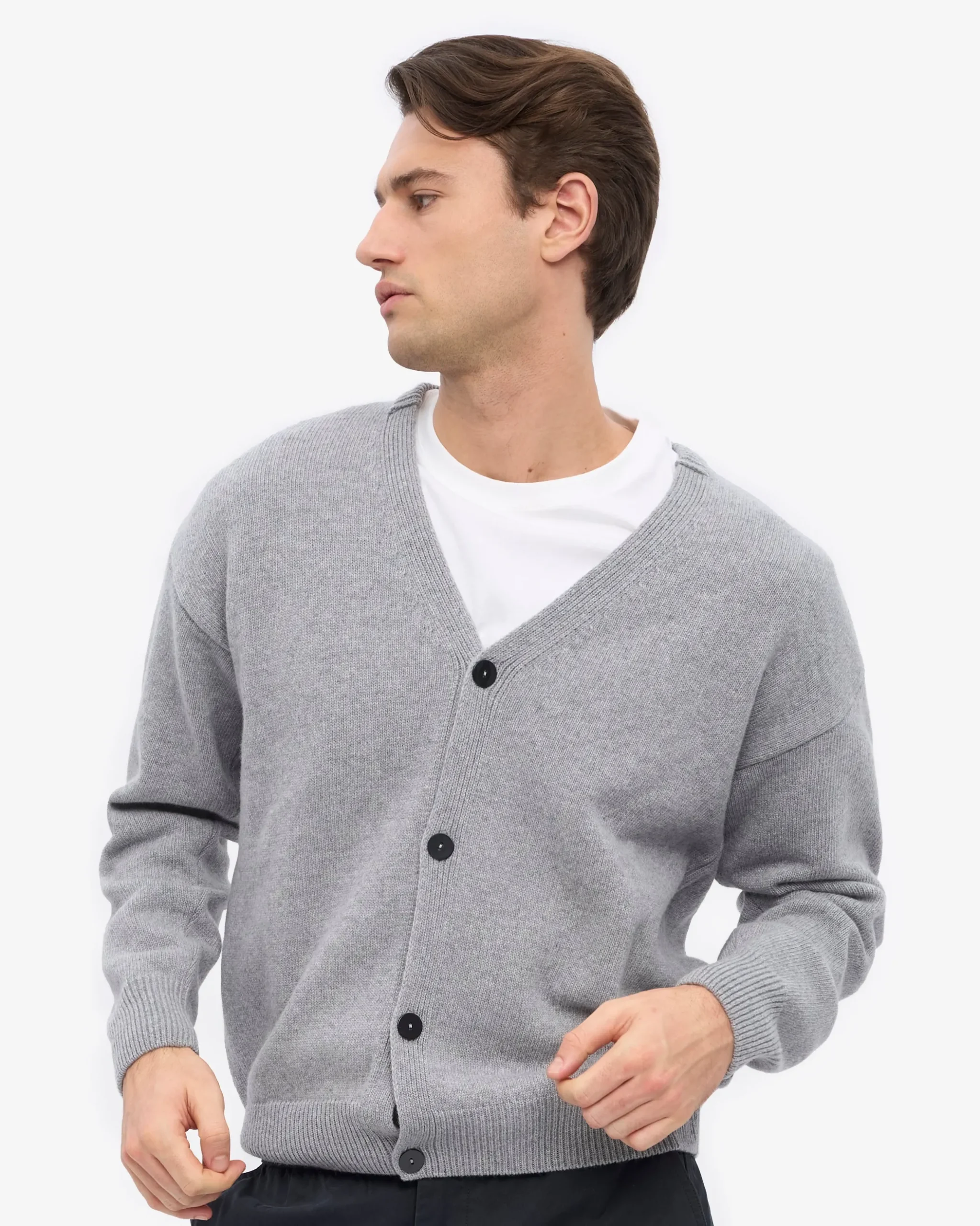 Merino Wool V-Neck Cardigan - Heather Grey
