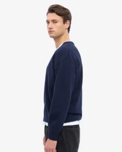 Merino Wool V-Neck Cardigan - Navy Blue