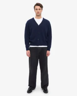 Merino Wool V-Neck Cardigan - Navy Blue