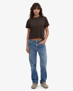 Organic Boxy Crop Tee - Coffee Brown