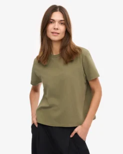 Organic Boxy Crop Tee - Dusty Olive