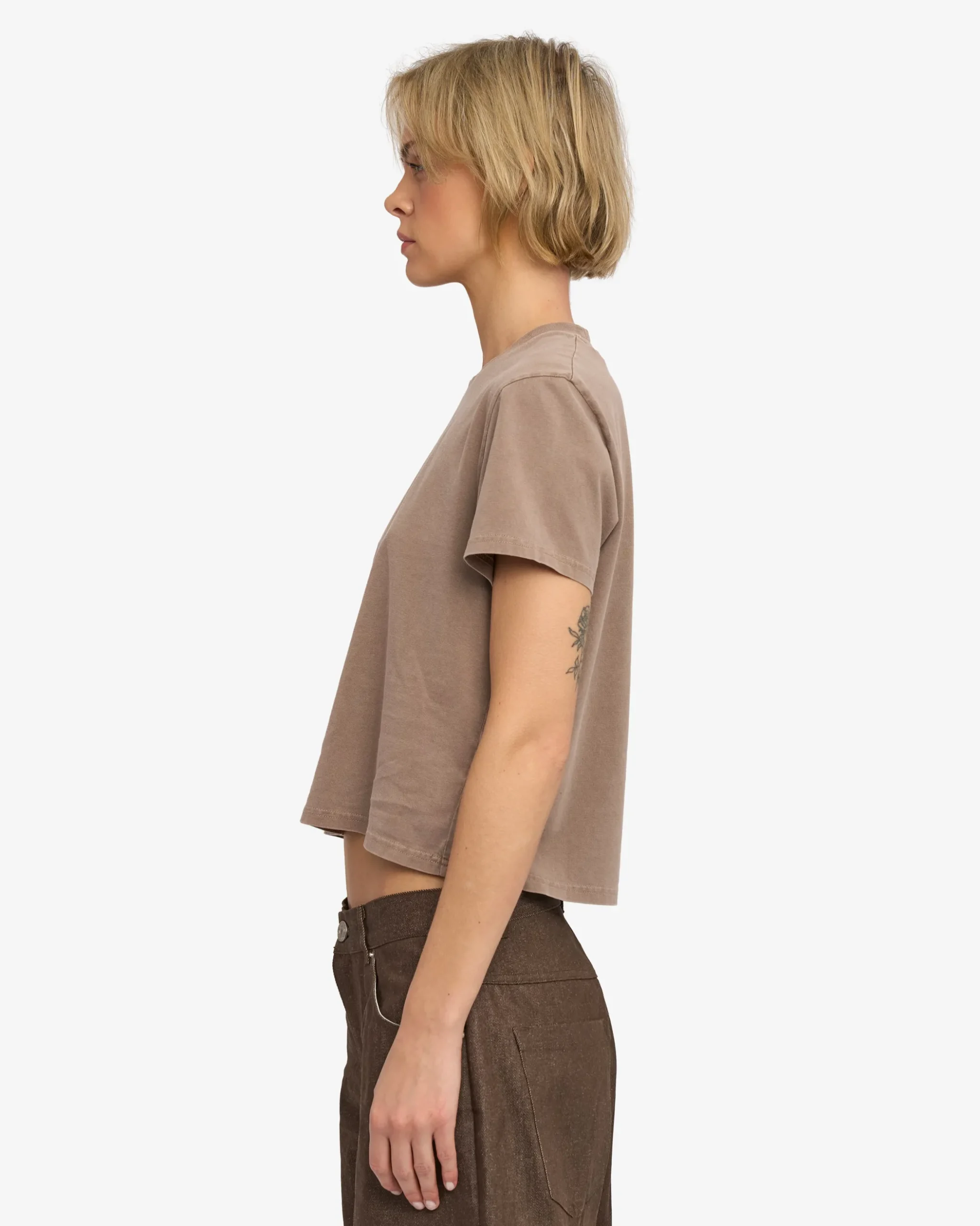 Organic Boxy Crop Tee - Faded Khaki