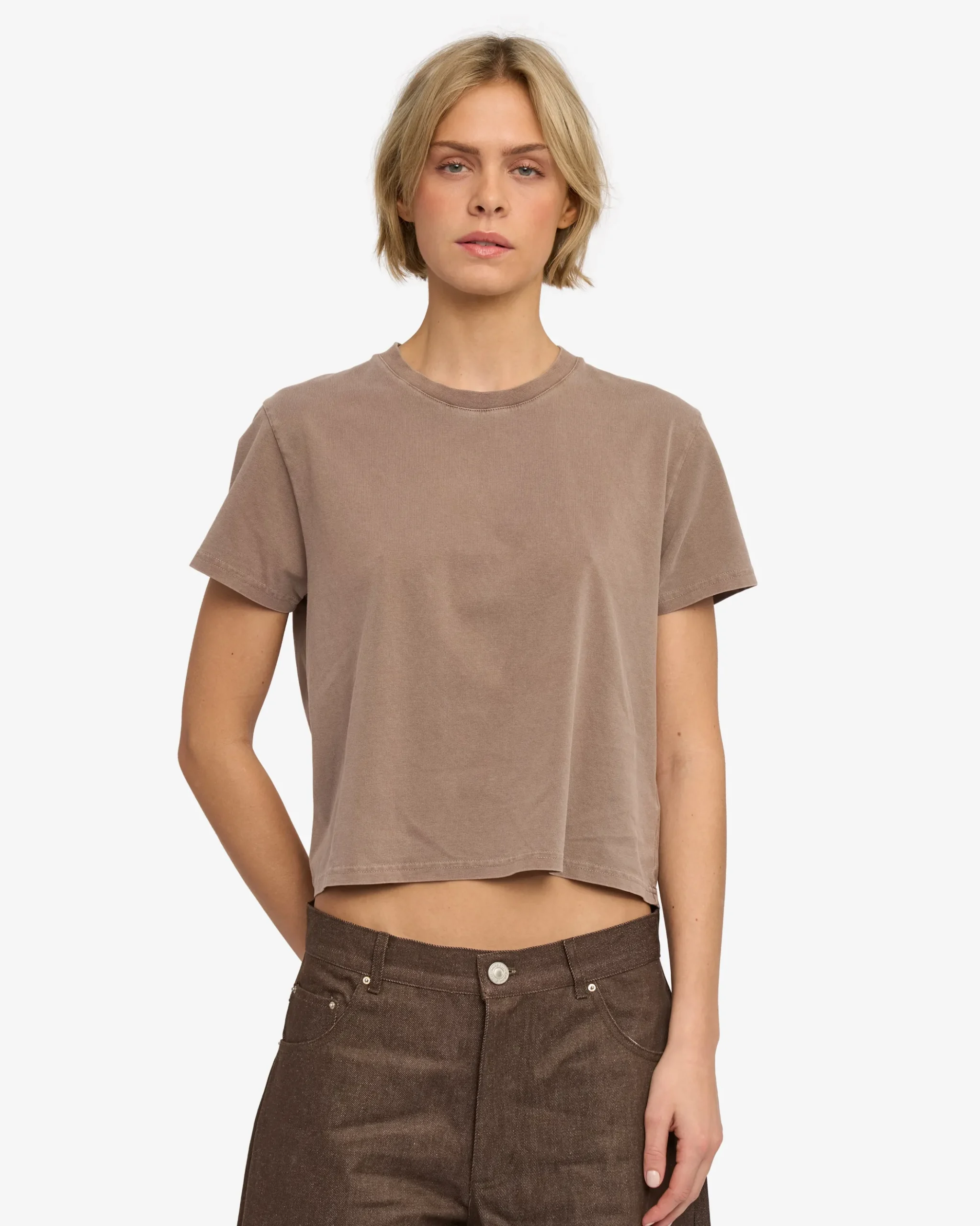 Organic Boxy Crop Tee - Faded Khaki