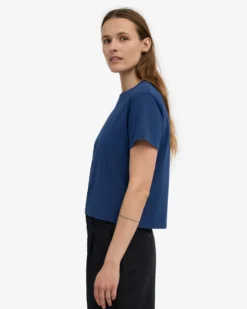 Organic Boxy Crop Tee - Marine Blue