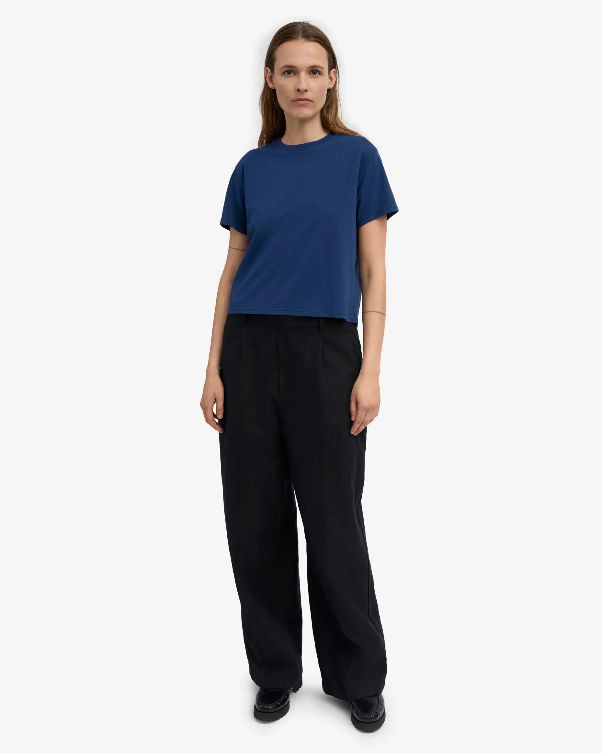 Organic Boxy Crop Tee - Marine Blue