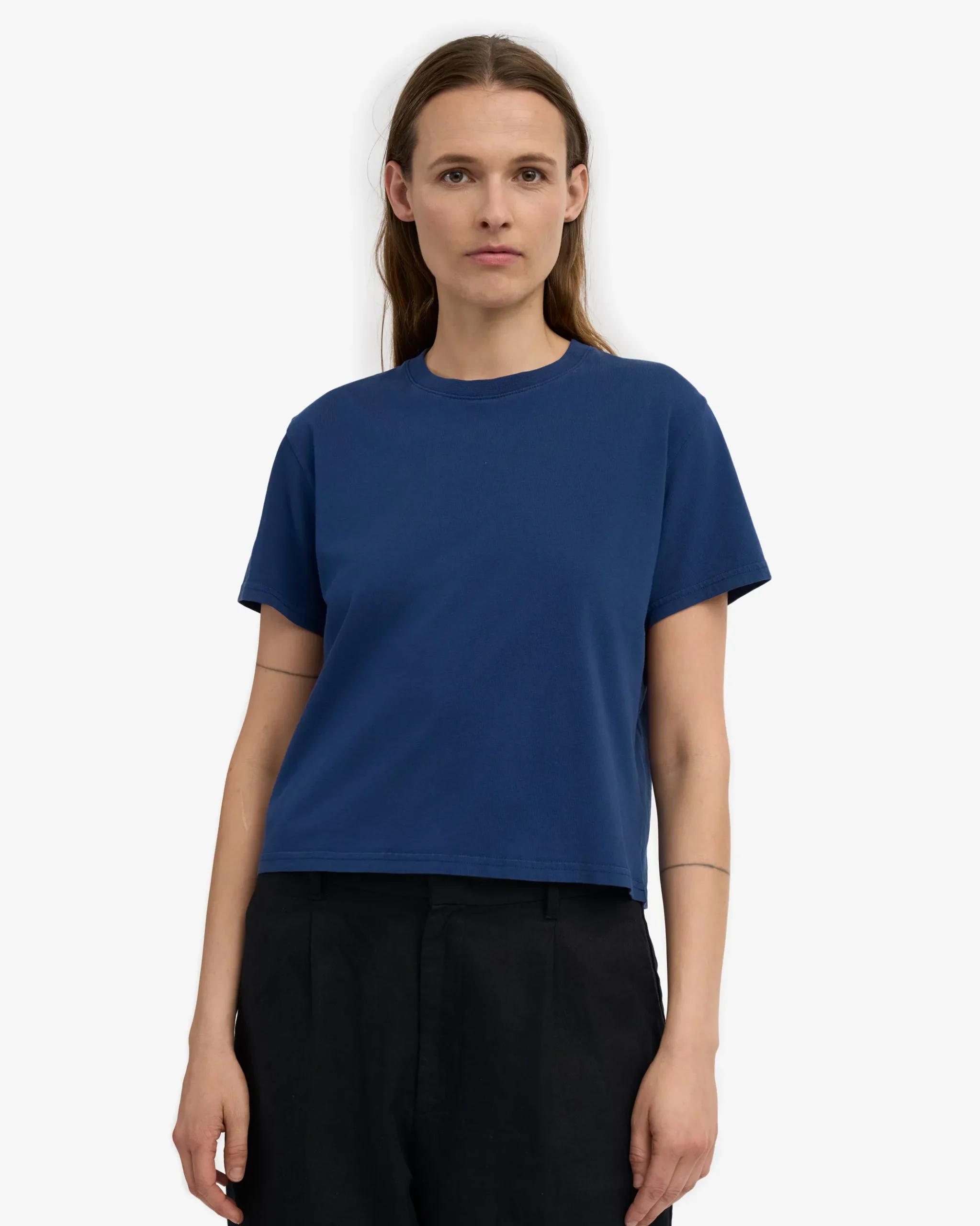 Organic Boxy Crop Tee - Marine Blue