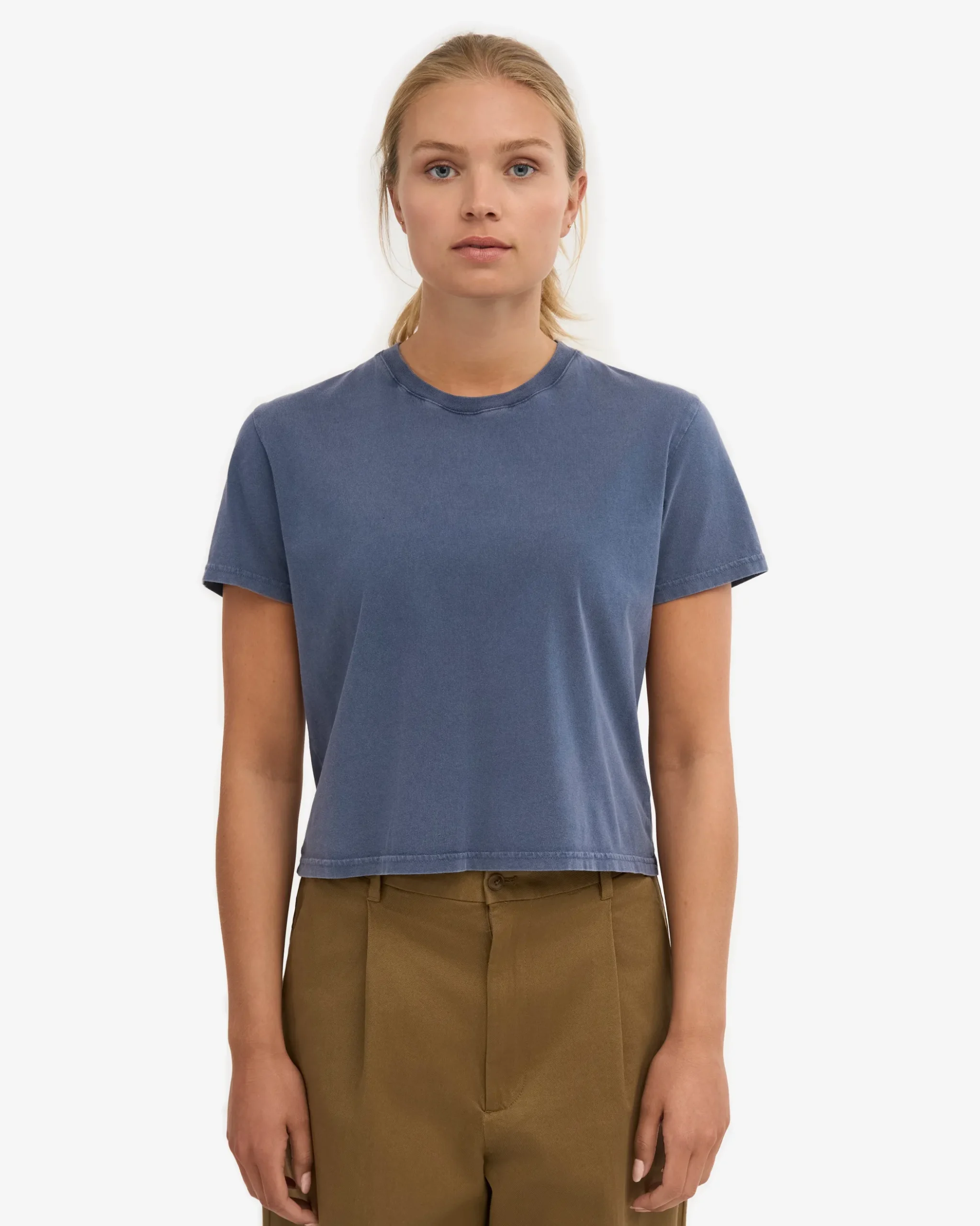 Organic Boxy Crop Tee - Neptune Blue