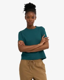 Organic Boxy Crop Tee - Ocean Green