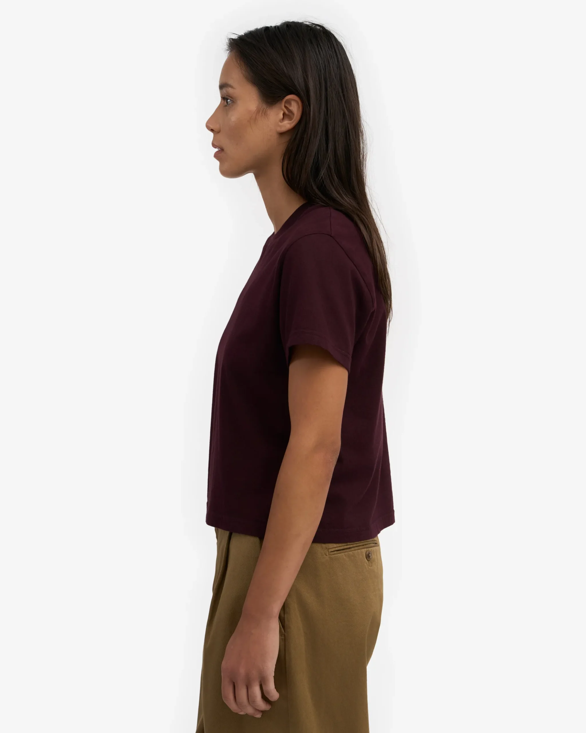 Organic Boxy Crop Tee - Oxblood Red