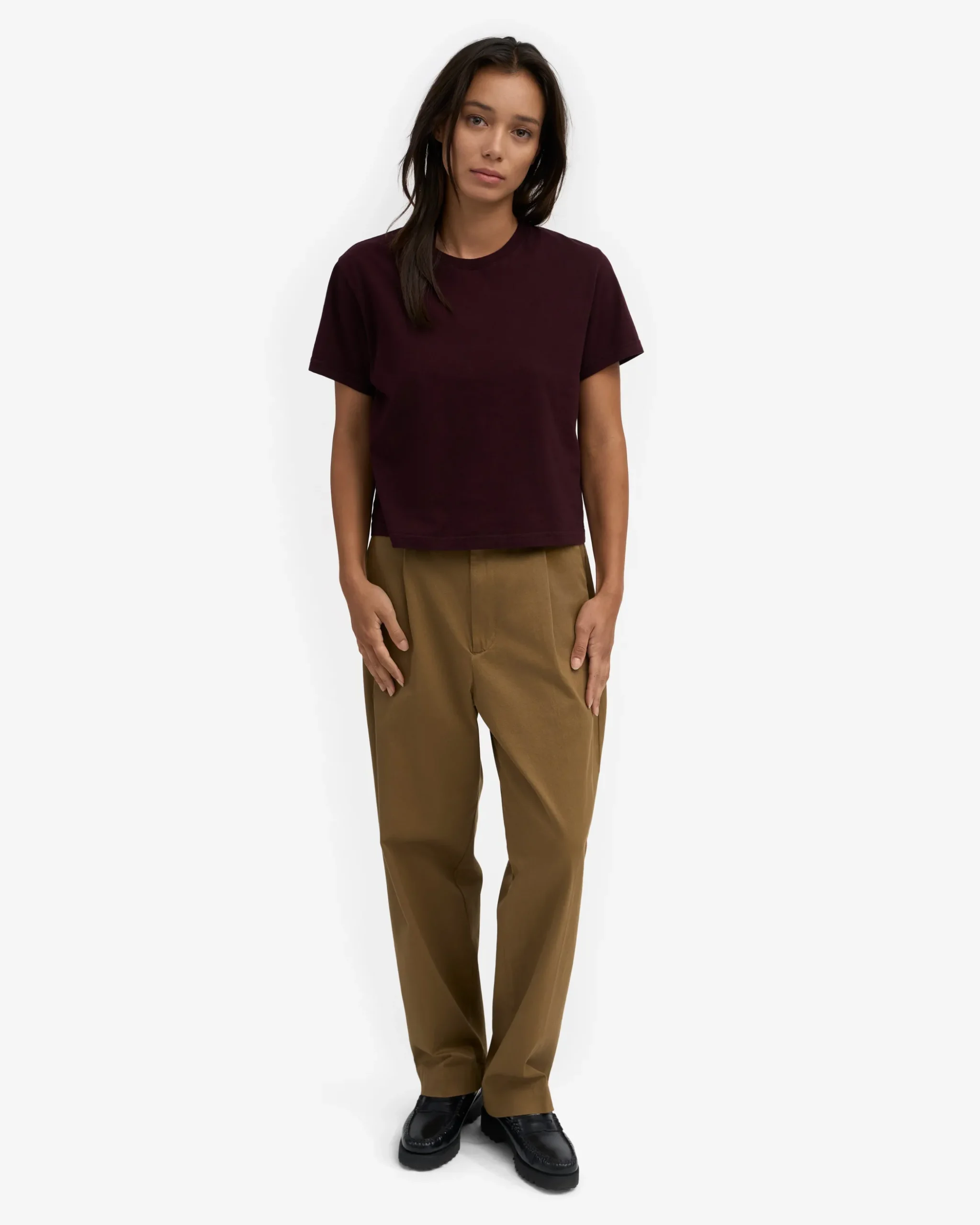 Organic Boxy Crop Tee - Oxblood Red