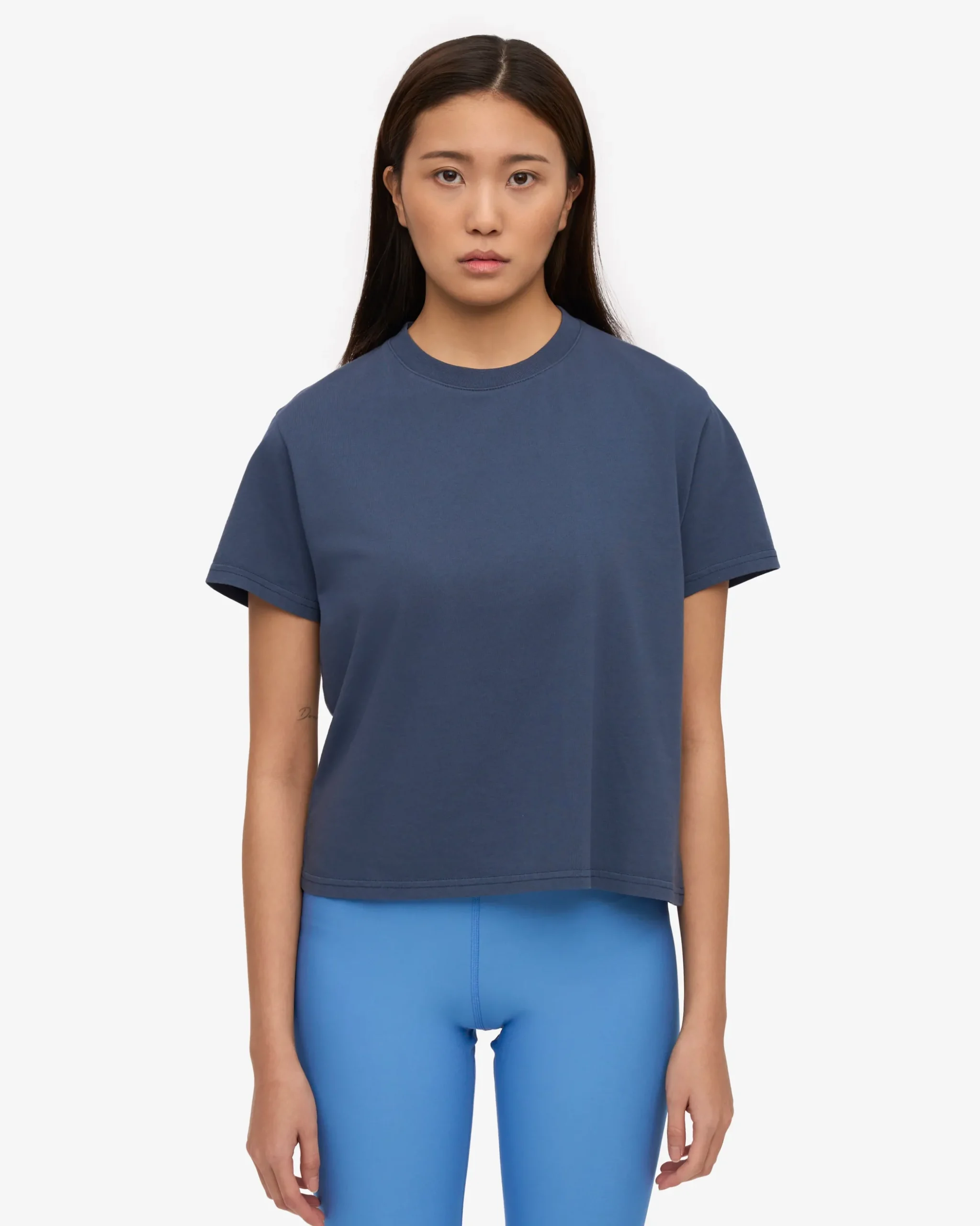 Organic Boxy Crop Tee - Petrol Blue