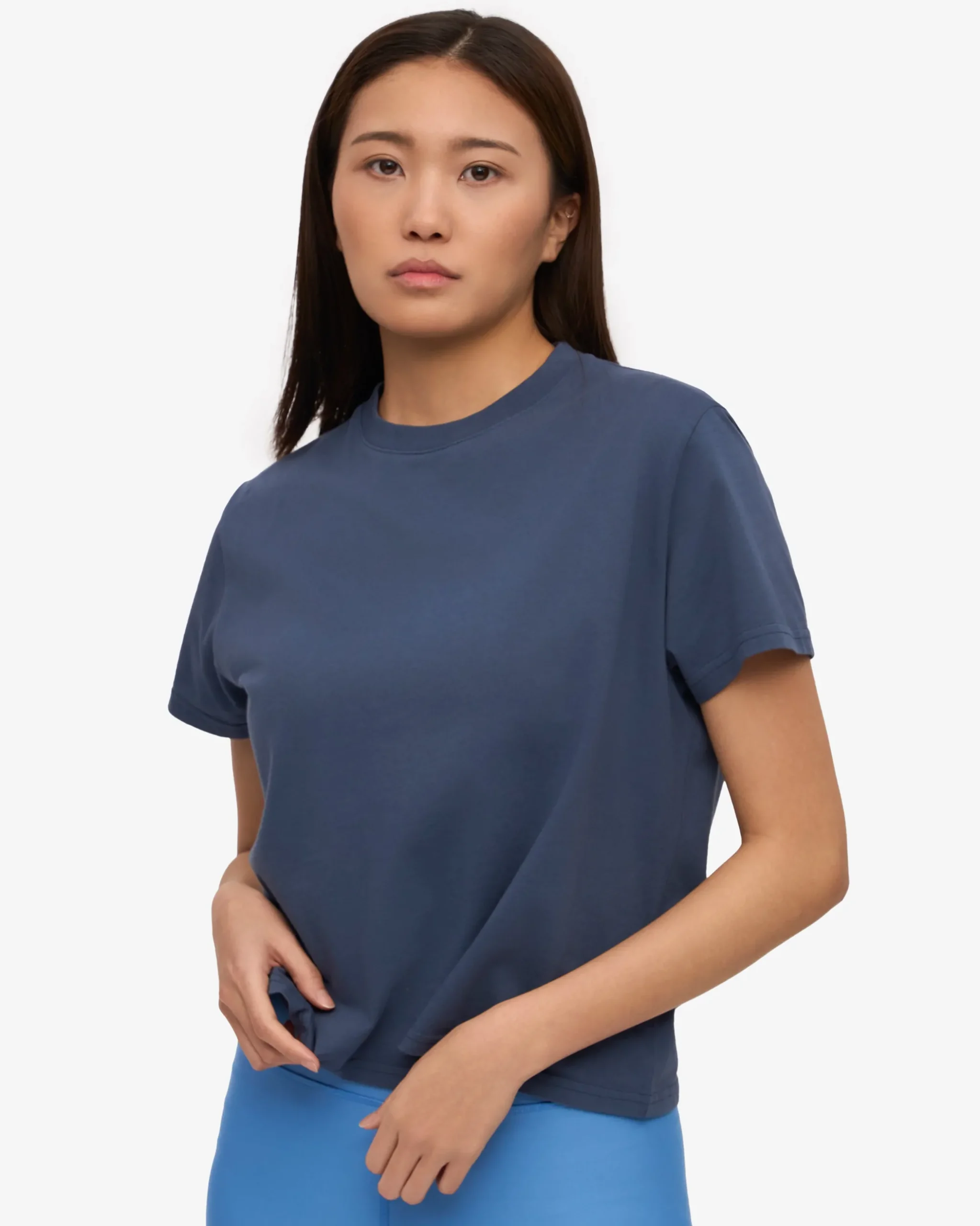 Organic Boxy Crop Tee - Petrol Blue