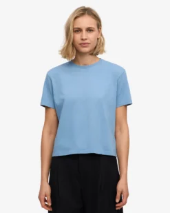 Organic Boxy Crop Tee - Seaside Blue