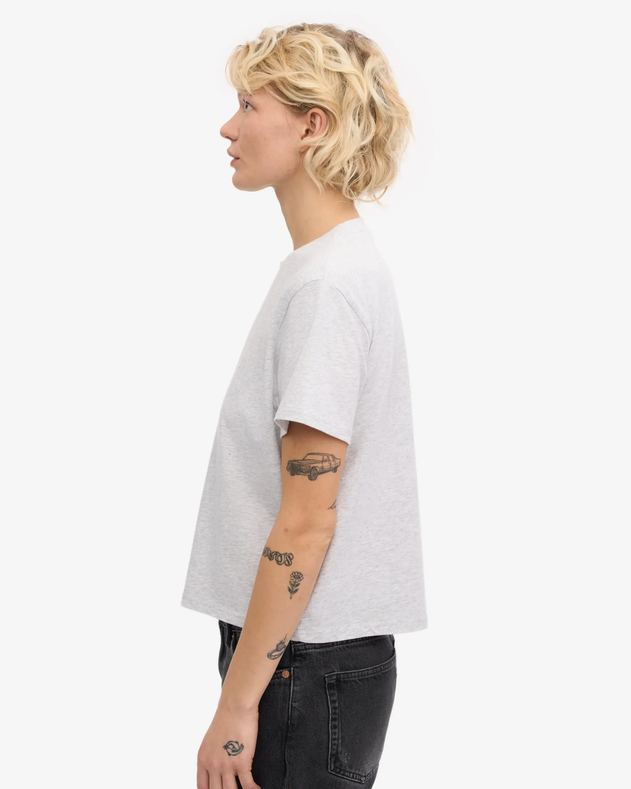 Organic Boxy Crop Tee - Snow Melange