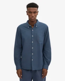 Organic Button Down Shirt - Petrol Blue