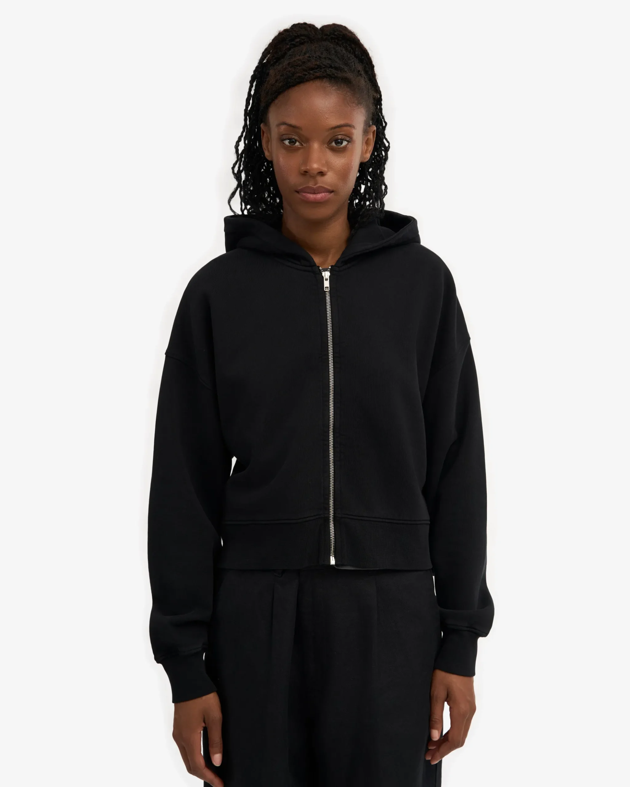 Organic Crop Zip Hood - Deep Black