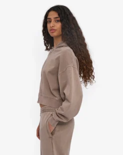 Organic Crop Zip Hood - Faded Khaki