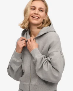 Organic Crop Zip Hood - Heather Grey
