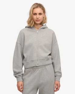 Organic Crop Zip Hood - Heather Grey