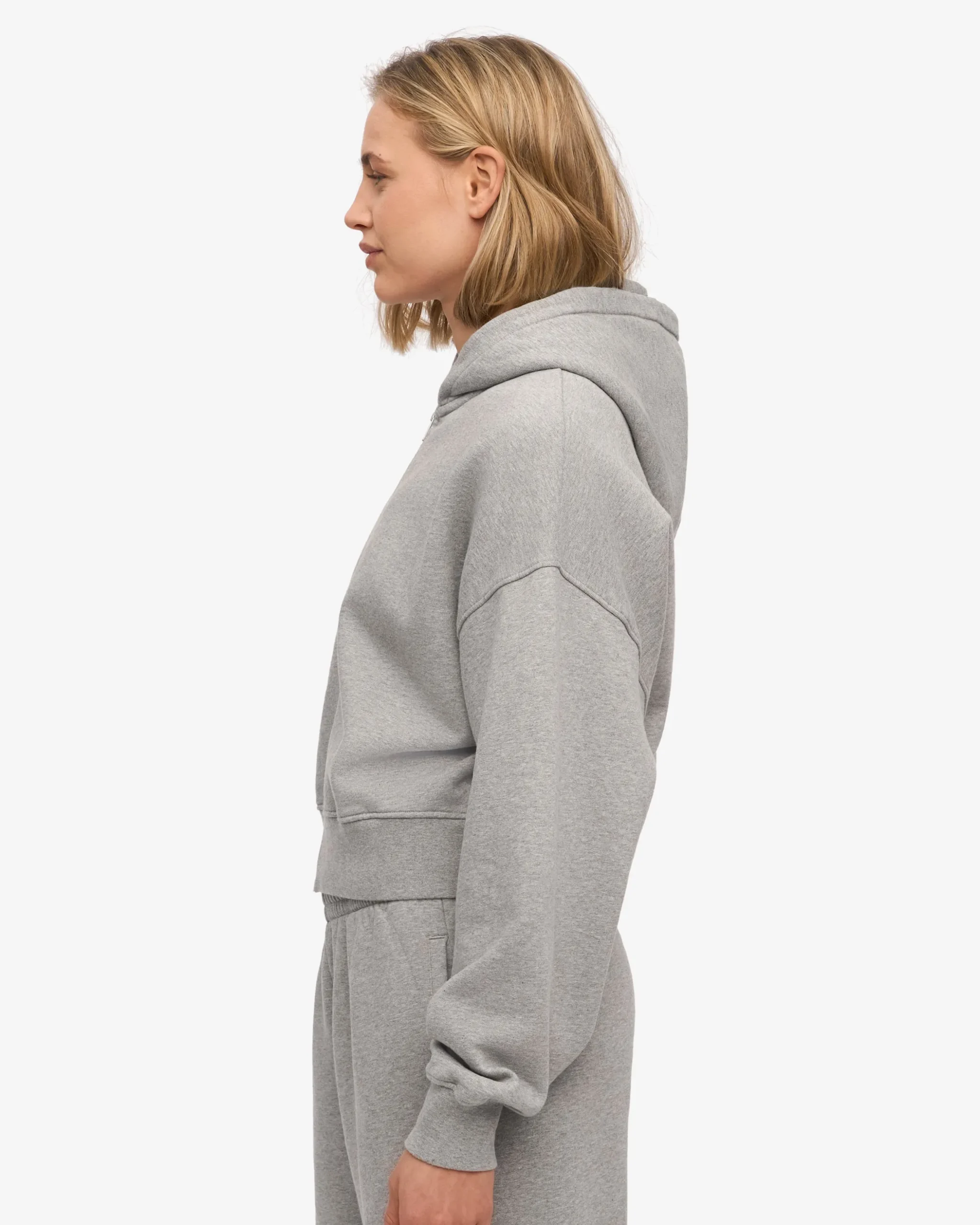 Organic Crop Zip Hood - Heather Grey