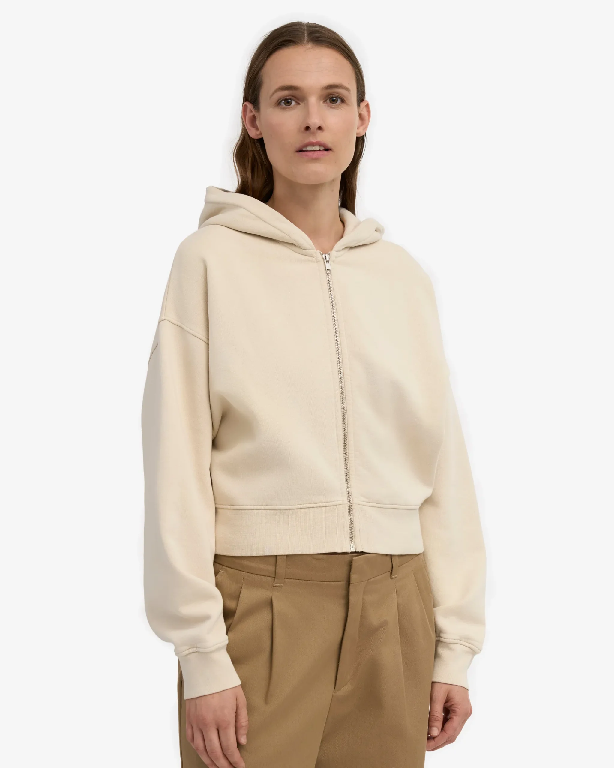Organic Crop Zip Hood - Ivory White