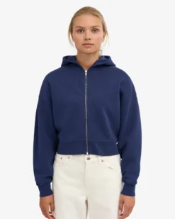 Organic Crop Zip Hood - Marine Blue