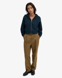 Organic Crop Zip Hood - Navy Blue