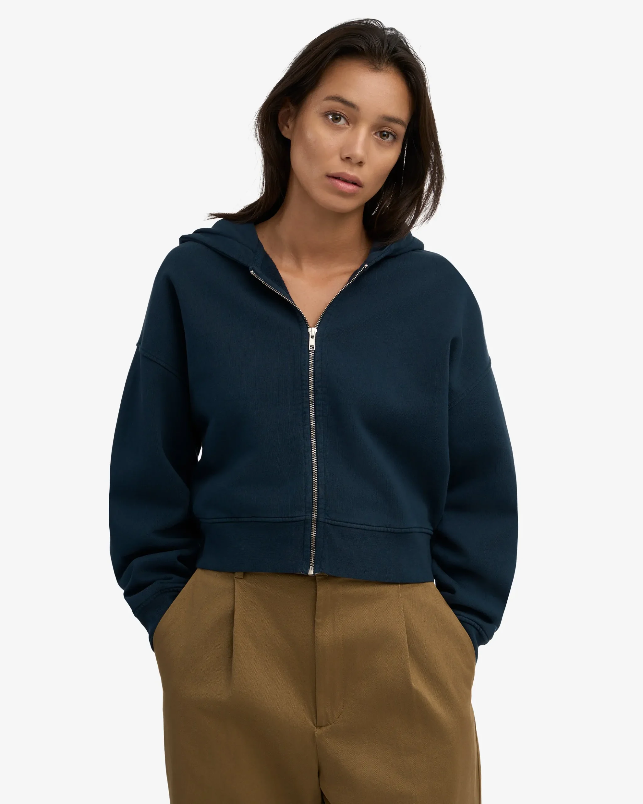 Organic Crop Zip Hood - Navy Blue