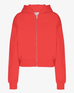 Organic Crop Zip Hood - Red Tangerine