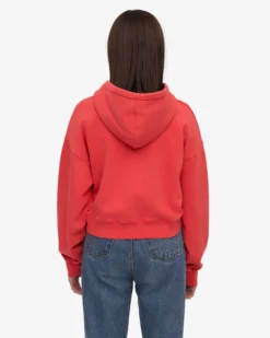 Organic Crop Zip Hood - Red Tangerine