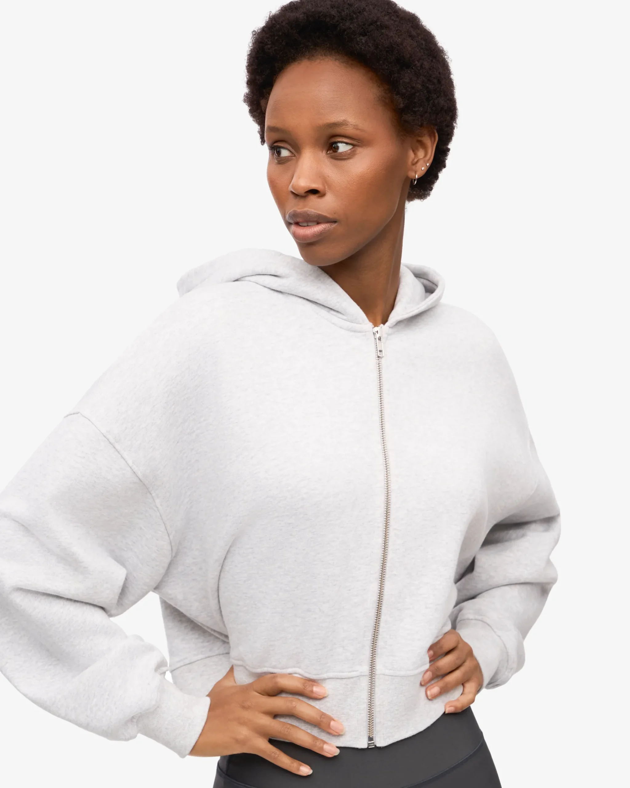 Organic Crop Zip Hood - Snow Melange